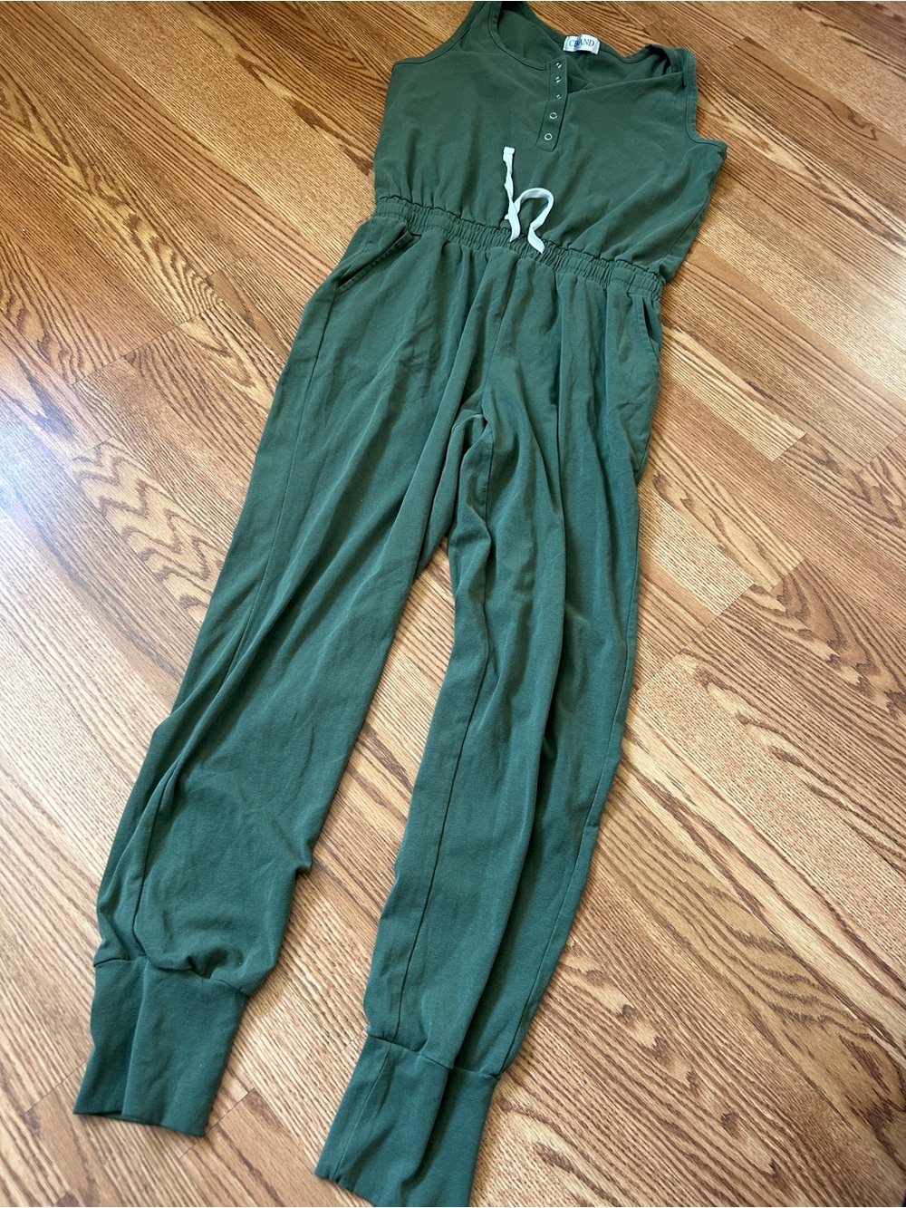 CBRAND Sleeveless Olive Green Jumpsuit with Drawstring Waist